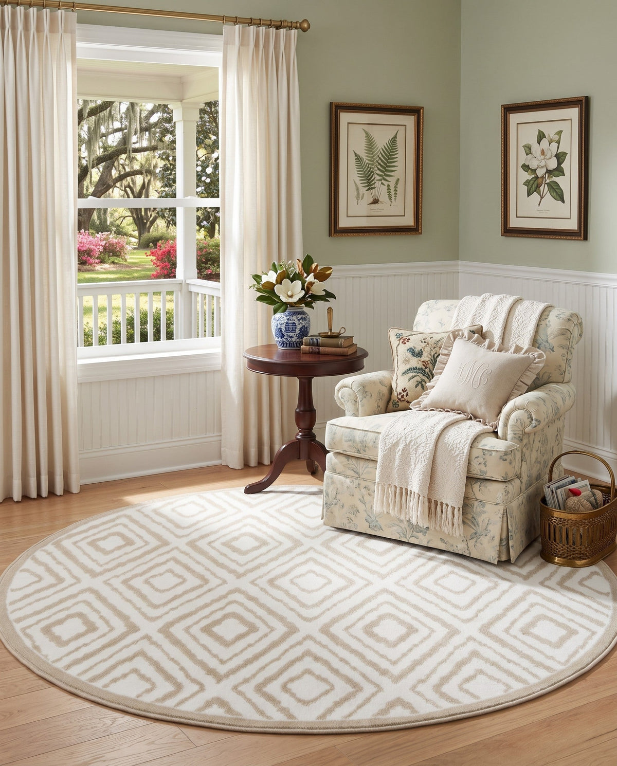 Sanctuary Retreat Collection Area Rug -  Oasis Round Snow White  lifestyle 180