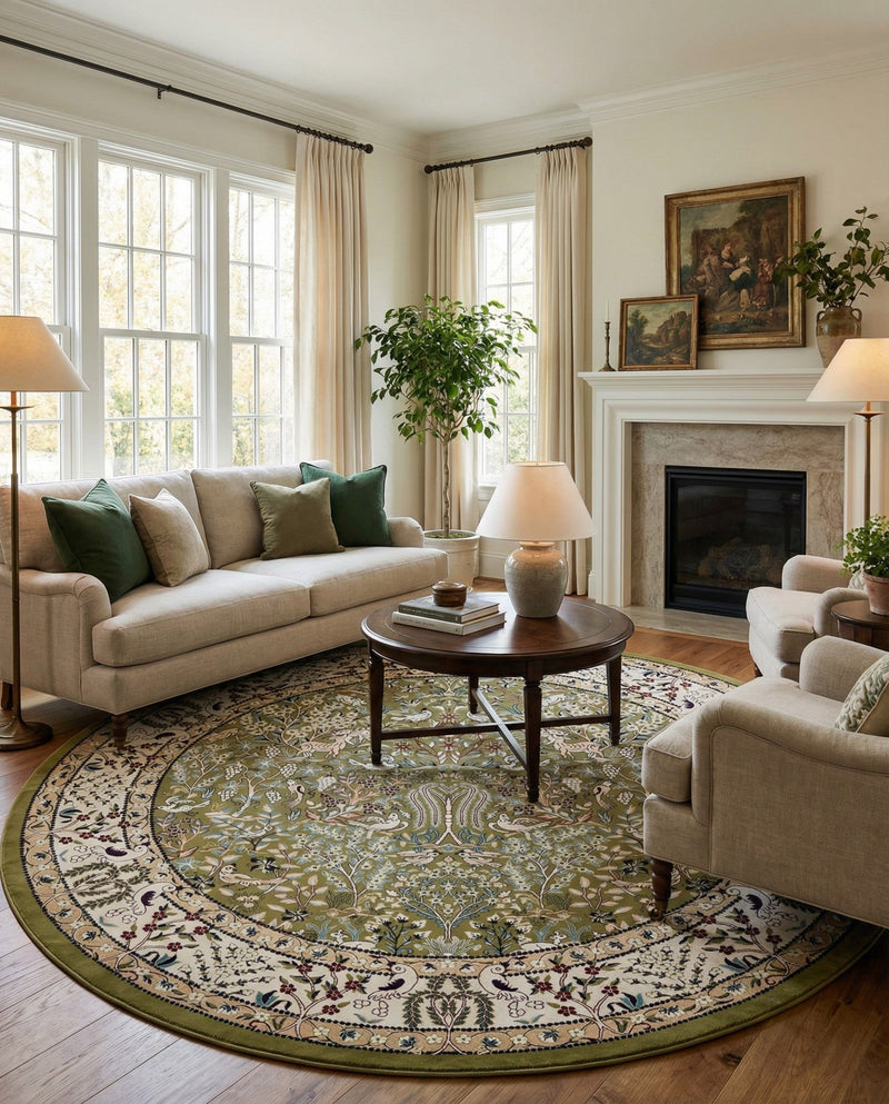 Persian Elegance Collection Area Rug -  Kerman (Green) Round Green  lifestyle 53