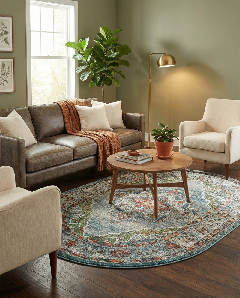 Savannah Soiree Collection Area Rug - Serengeti (Blue) Oval Blue  lifestyle 61