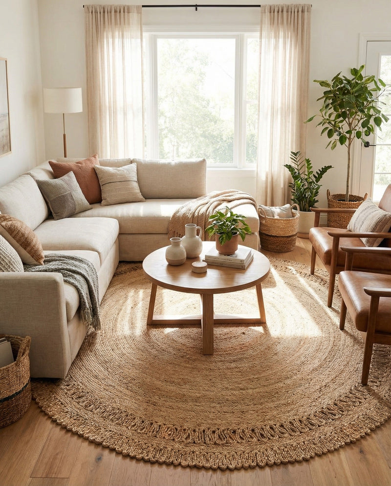 Woven Seaside Jute Collection Area Rug - Seaside Round Natural  lifestyle 22