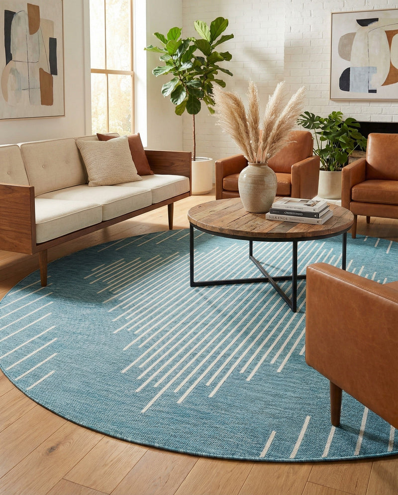 Urban Terrace Collection Area Rug -  Chelsea (Light Aqua) Round Light Aqua  lifestyle 65