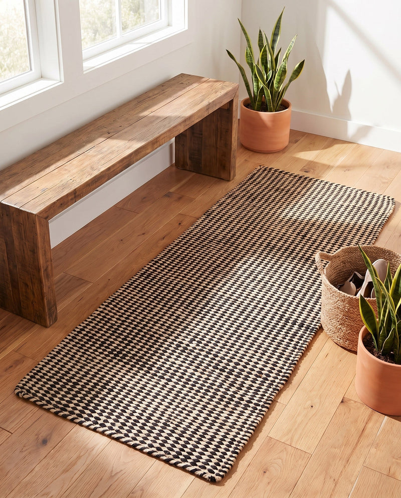 Sequoia Handwoven Jute Collection Area Rug - Aspen Runner Black and White  lifestyle 43