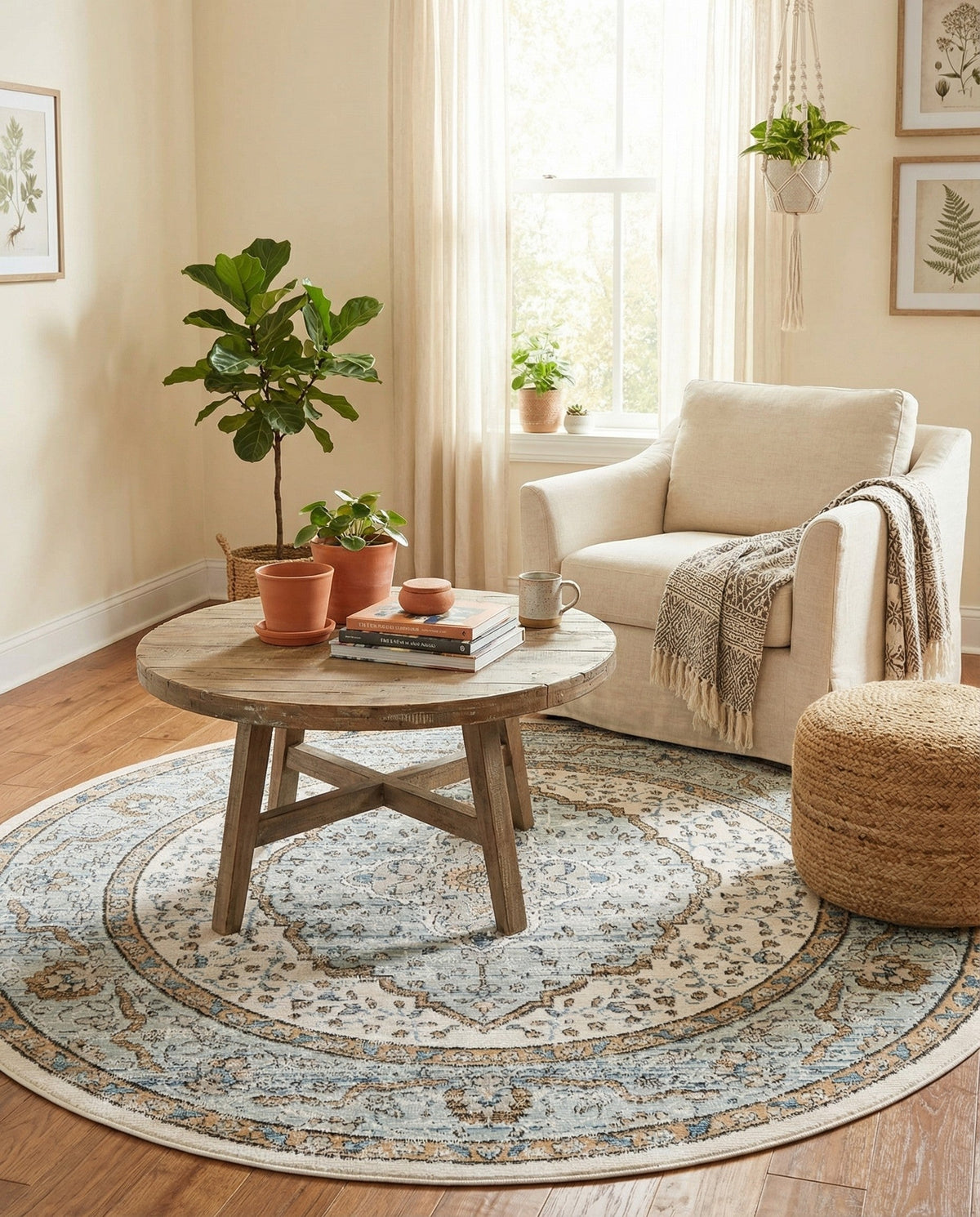 Mykonos Manor Collection Area Rug - Delos Round Blue  lifestyle 123