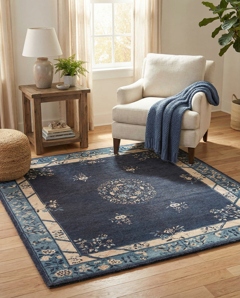 Bazaar Chic Collection Area Rug -  Ouarzazate Square Navy Blue  lifestyle 46