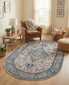 Seville Stripes Collection Area Rug - Cadiz (Blue) Oval Blue  lifestyle 45