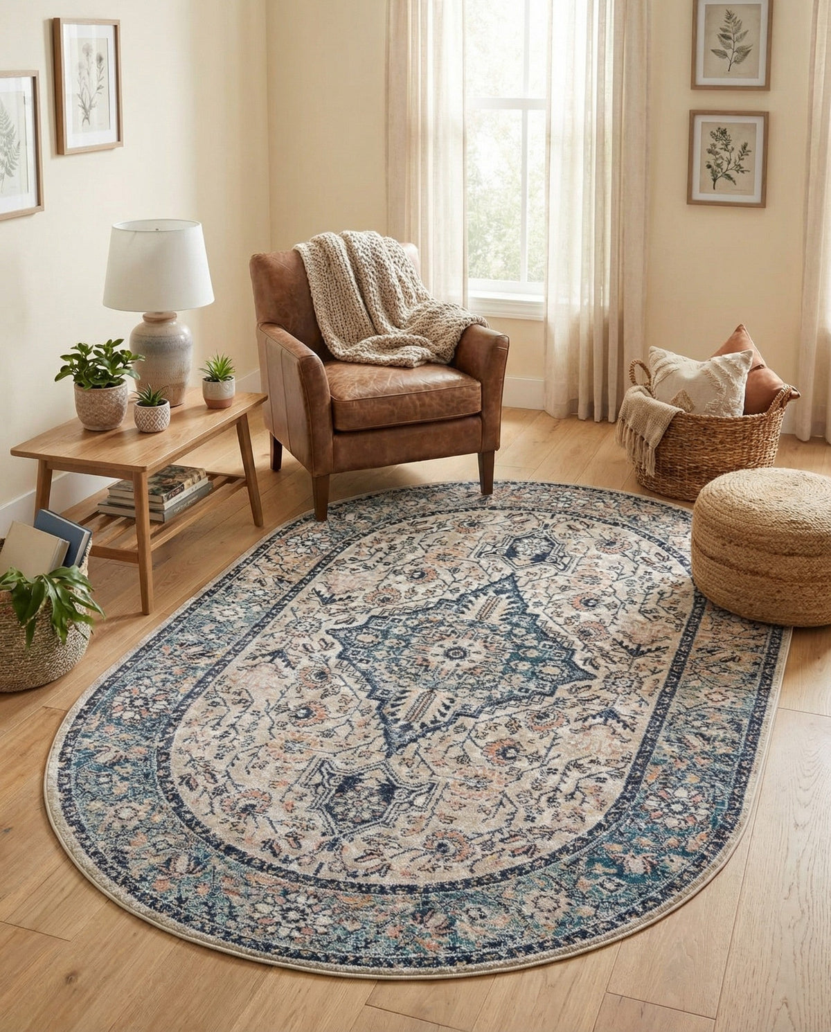 Seville Stripes Collection Area Rug - Cadiz (Blue) Oval Blue  lifestyle 45