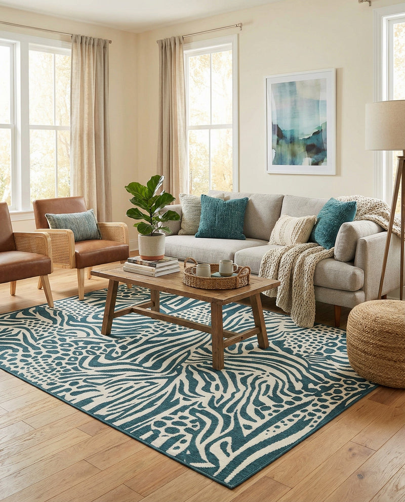 Savannah Escape Collection Area Rug -  Masai Rectangle Navy Blue and Ivory  lifestyle 12