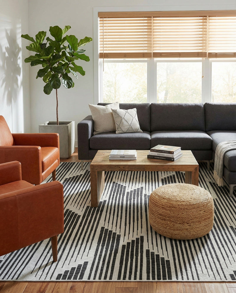 Urban Terrace Collection Area Rug -  Bronx Square Black and White  lifestyle 53