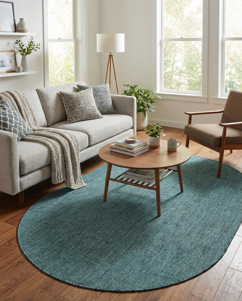 Seaside Serenity Collection Area Rug - Veranda (Teal) Oval Teal  lifestyle 93