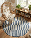 Seaside Stripes Collection Area Rug - Cabana (Blue) Round Blue  lifestyle 21