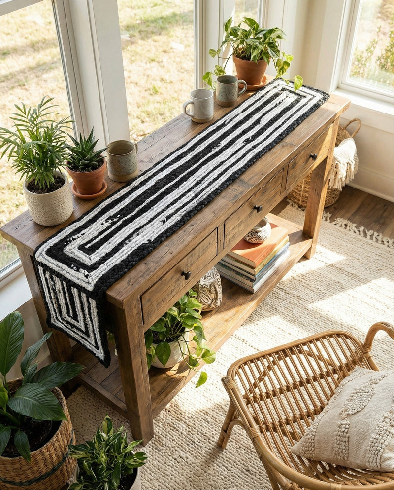 Woven Udaipur Collection Area Rug - Jaipur Table Runner Black and White  lifestyle 60