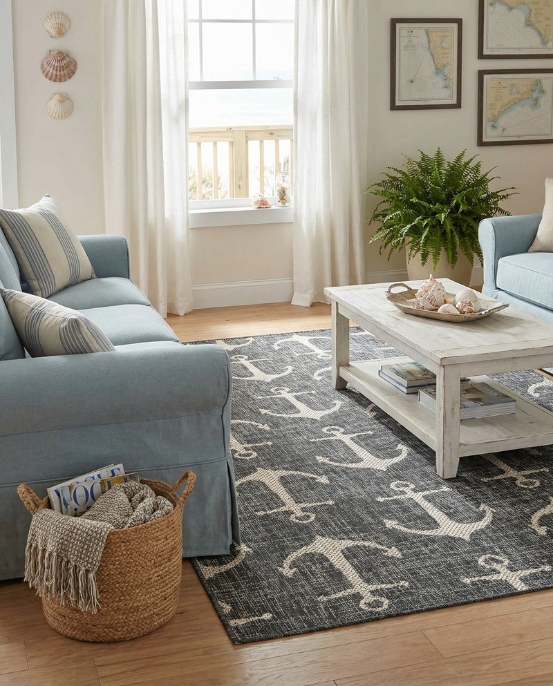 Seaside Haven Rugs Collection Area Rug - Sapphire (Charcoal) Rectangle Charcoal  lifestyle 19