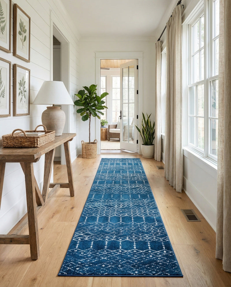 Marrakesh Lattice Collection Area Rug - Casablanca (Navy Blue) Runner Navy Blue  lifestyle 68