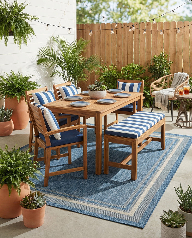 Terrace Fringe Collection Area Rug - Veranda (Blue) Rectangle Blue  lifestyle 7