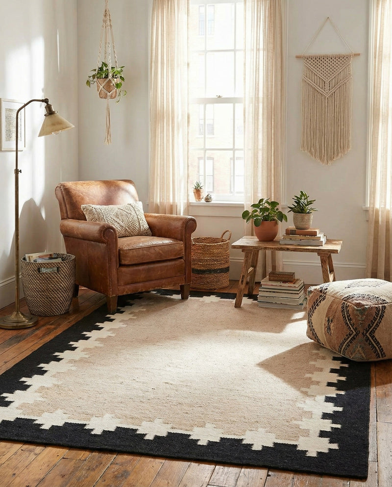 Caspian Wool Collection Area Rug - Baku Rectangle Gray and Black  lifestyle 6