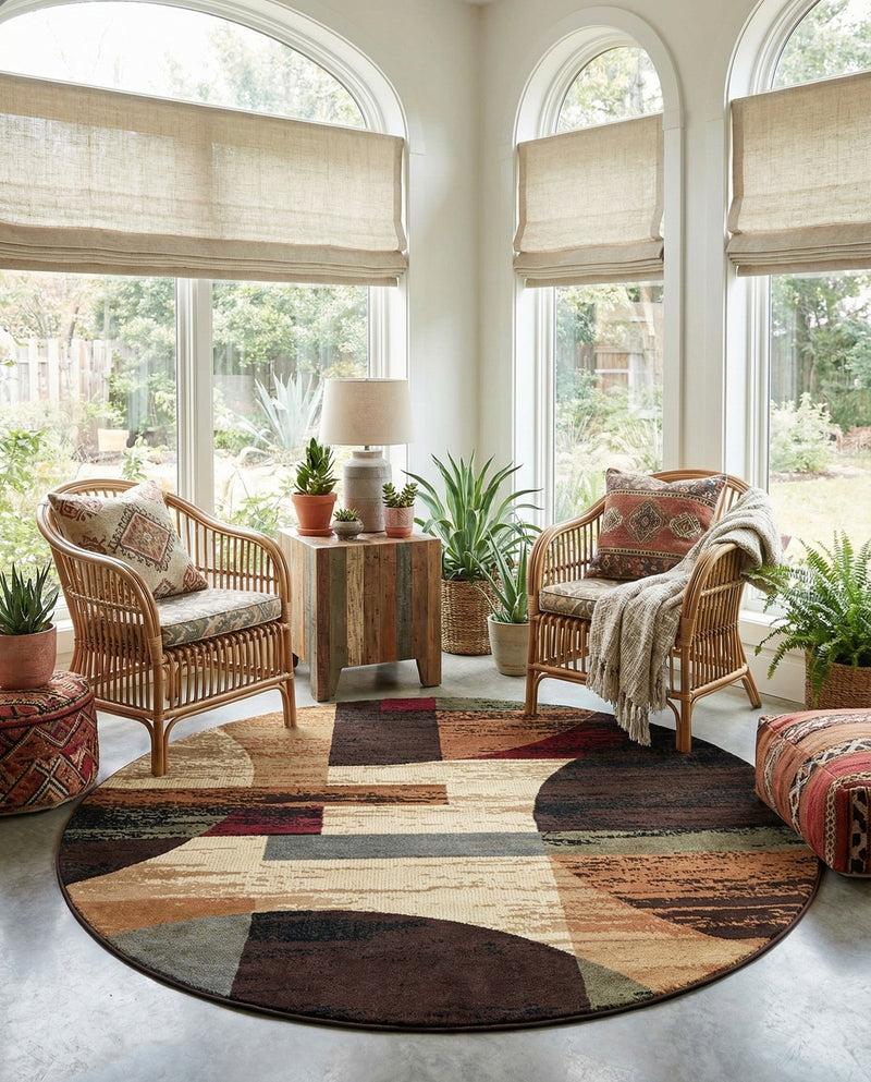 Bistro Lounge Collection Area Rug -  Latte Round Multi  lifestyle 45