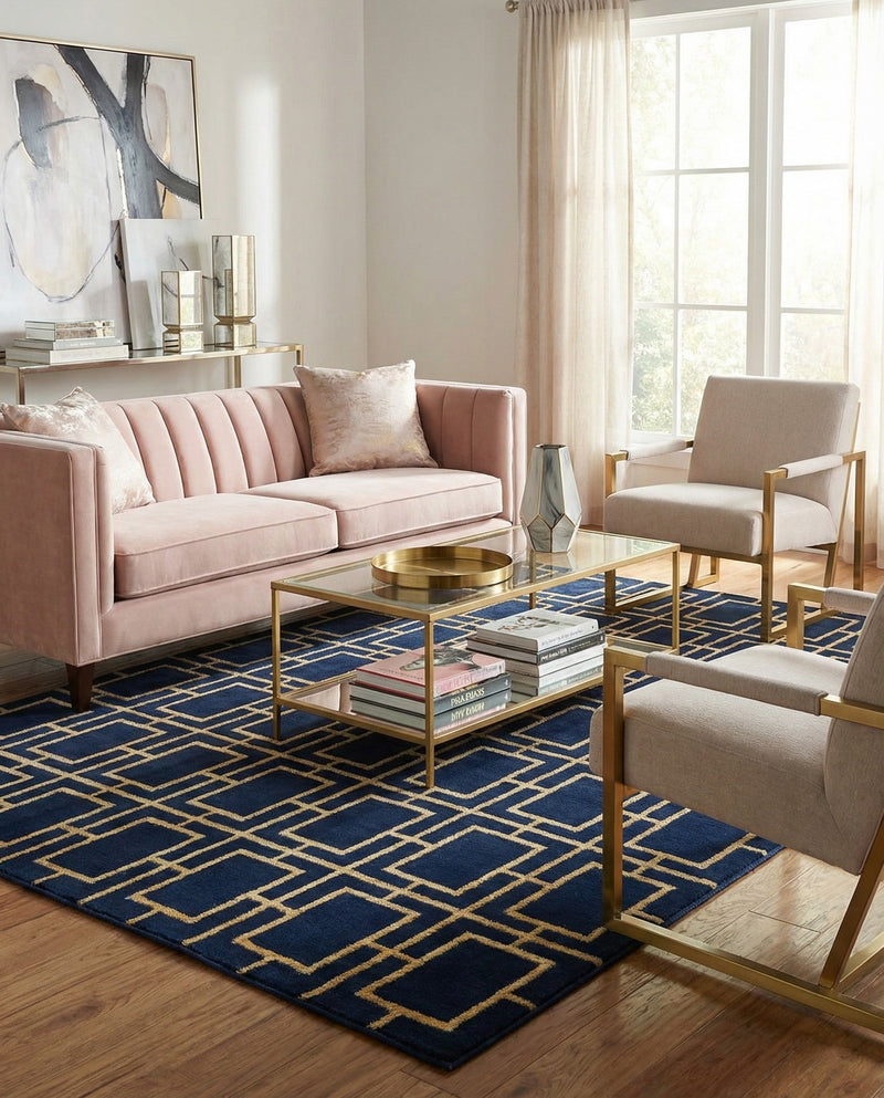 Hollywood Luxe Collection Area Rug -  Beverly (Navy Blue Gold) Rectangle Navy Blue Gold  lifestyle 17
