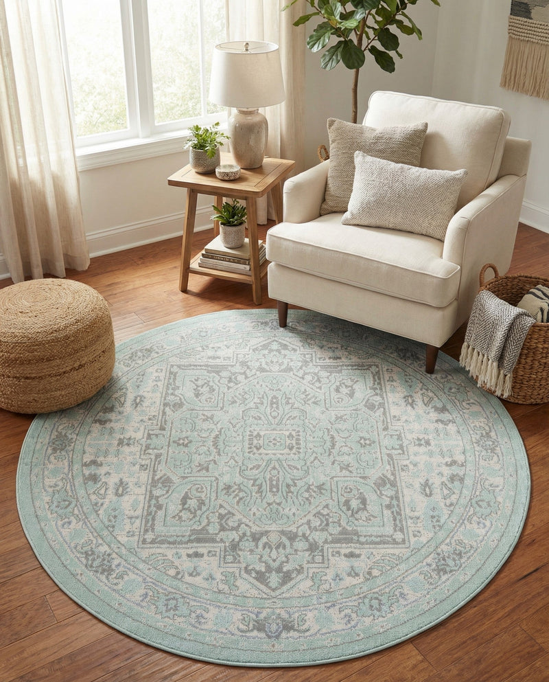 Savannah Series Collection Area Rug - Charleston (Mint) Round Mint  lifestyle 54