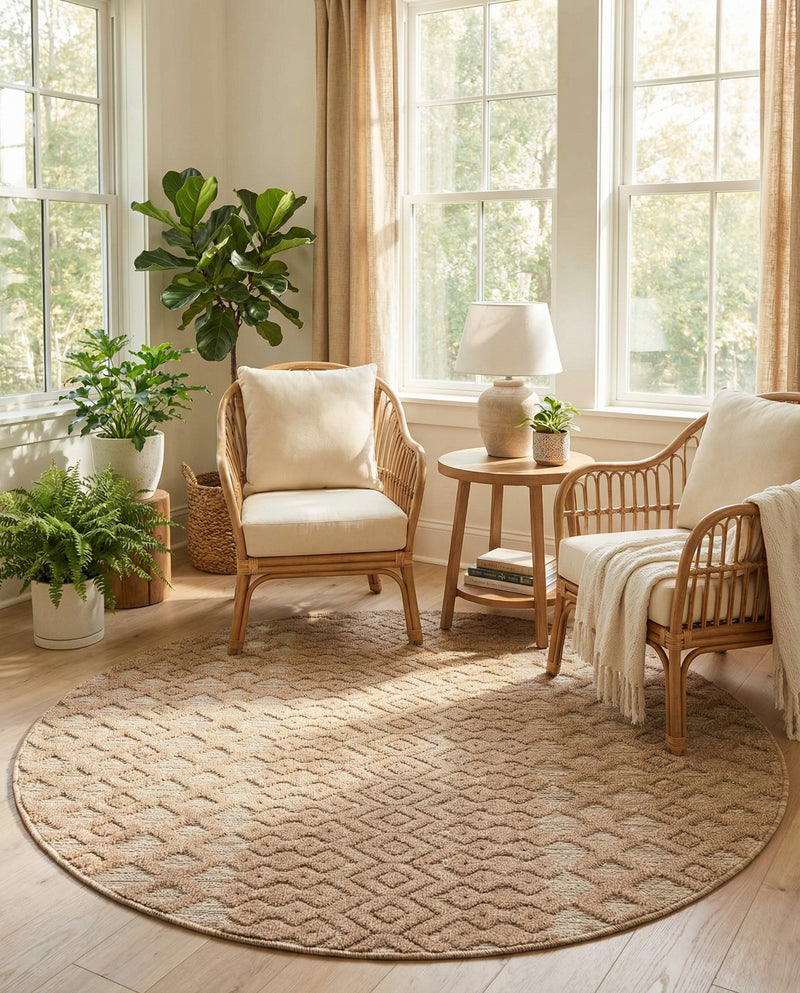 Garden Lattice Charm Collection Area Rug -  Pergola (Beige) Round Beige  lifestyle 41