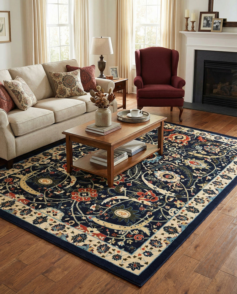 Tabriz Tapestry Collection Area Rug - Sahand (Navy Blue) Rectangle Navy Blue  lifestyle 6