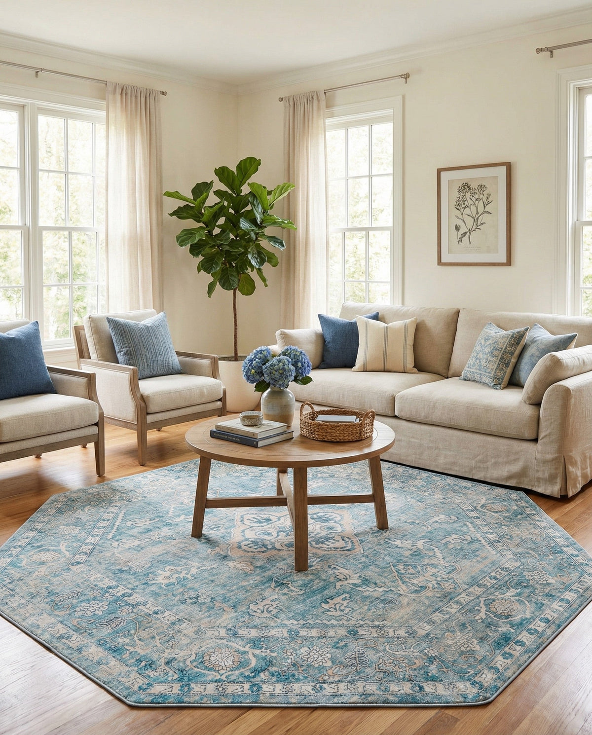 Coastal Haven Collection Area Rug -  Marina Octagon Blue  lifestyle 158
