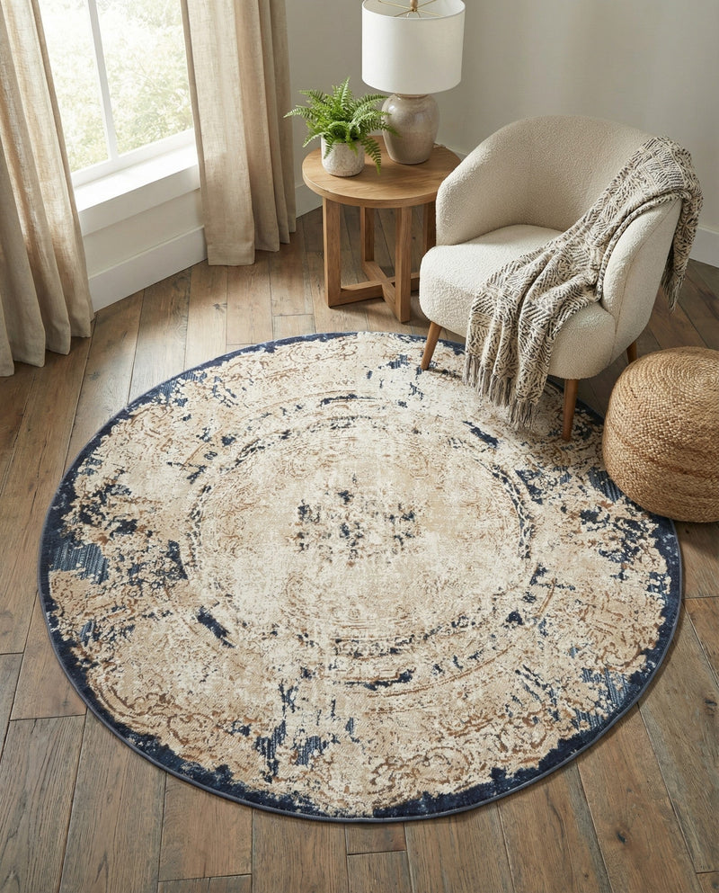 Coastal Manor Collection Area Rug -  Tidewater Round Cream  lifestyle 48