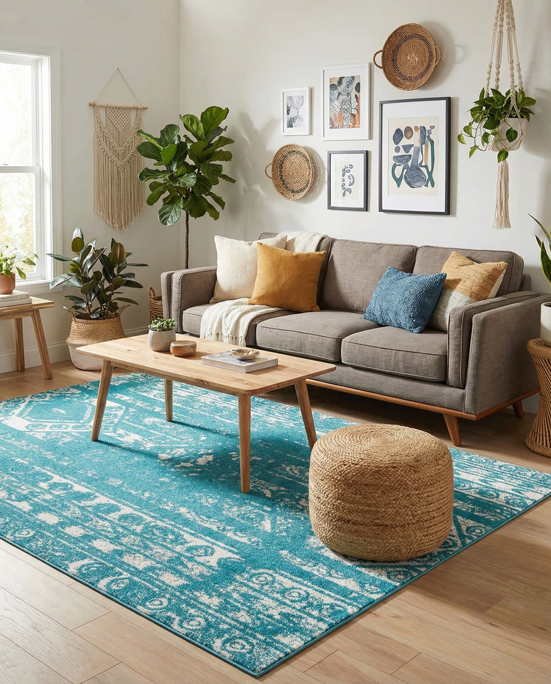 Brighton Stripes Collection Area Rug - Sussex (Turquoise) Rectangle Turquoise  lifestyle 9