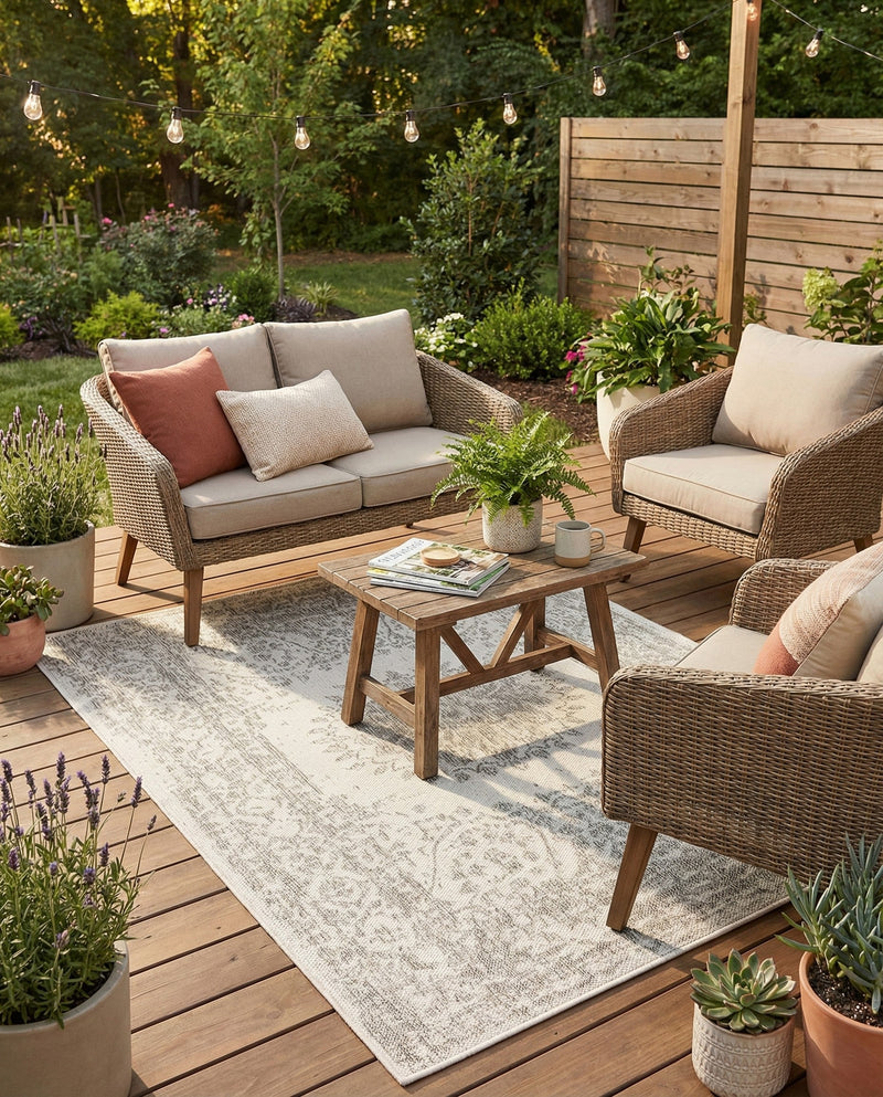 Patio Heritage Collection Area Rug -  Lafayette (Gray) Rectangle Gray  lifestyle 6