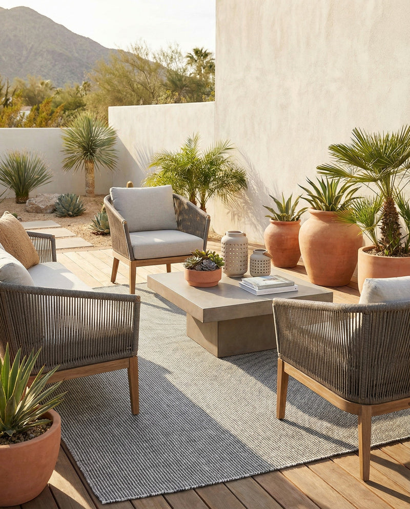Jill Zarin Sedona Oasis Outdoor Collection Area Rug - Coconino (Silver Stars) Rectangle Silver Stars  lifestyle 8