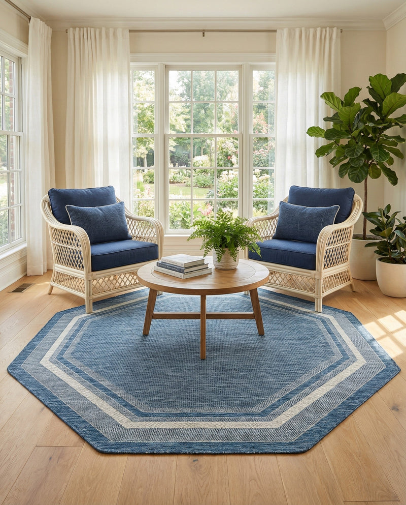 Terrace Fringe Collection Area Rug - Veranda (Blue) Octagon Blue  lifestyle 45