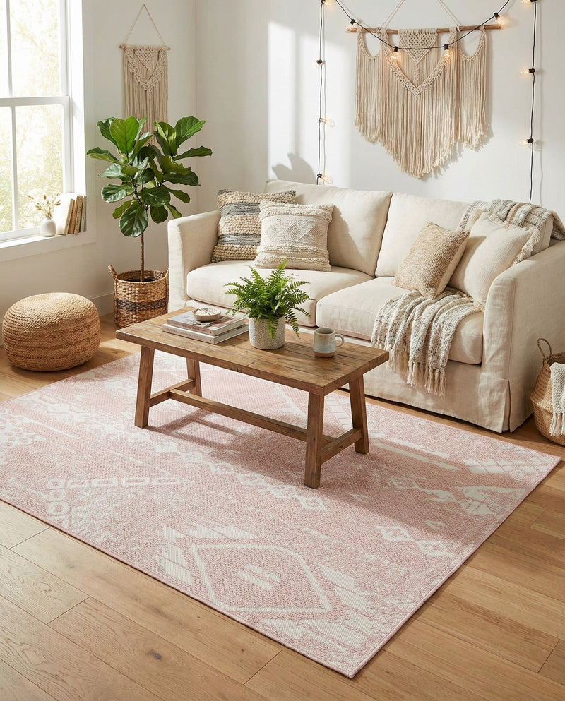 Desert Nomad Terrace Collection Area Rug - Sahara (Pink) Rectangle Pink  lifestyle 3