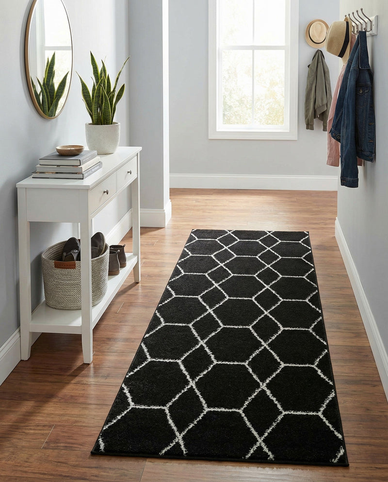Trellis Mosaic Collection Area Rug - Arborville (Black) Runner Black  lifestyle 26