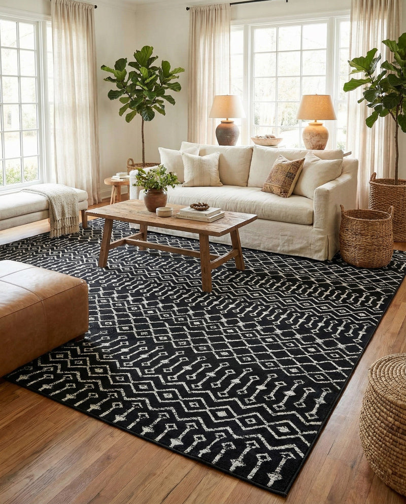 Marrakech Lattice Collection Area Rug - Medina (Black) Rectangle Black  lifestyle 7