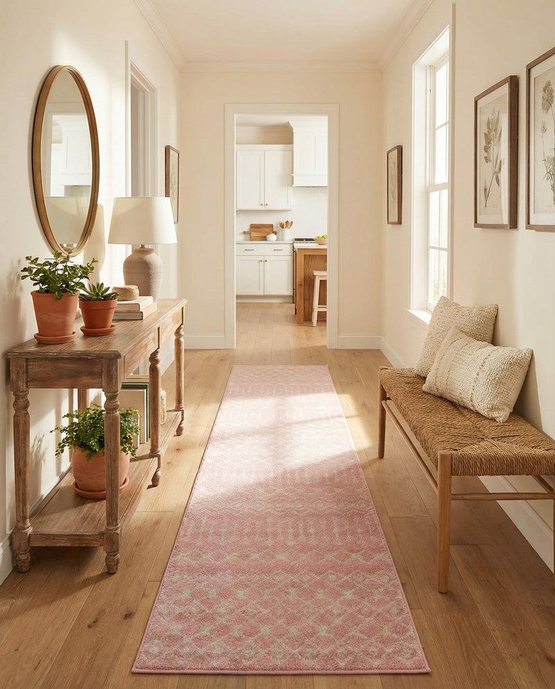 Mediterranean Lattice Collection Area Rug - Santorini (Pink) Runner Pink  lifestyle 48