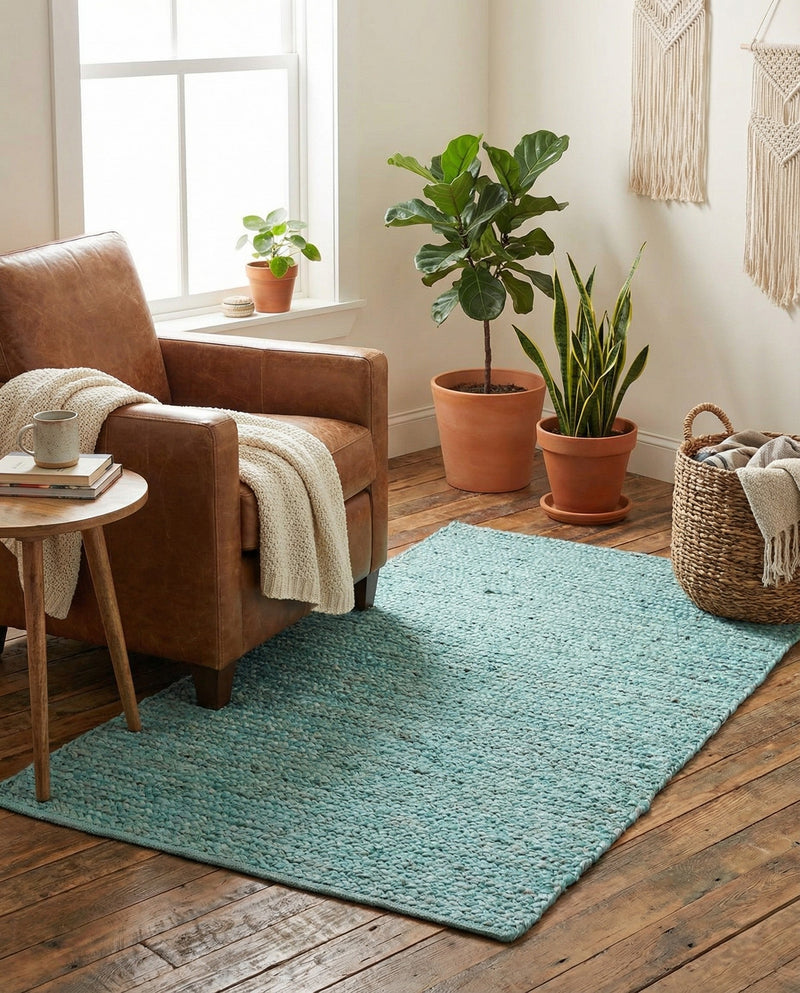 Woven Seaside Jute Collection Area Rug - Savannah (Turquoise) Rectangle Turquoise  lifestyle 20