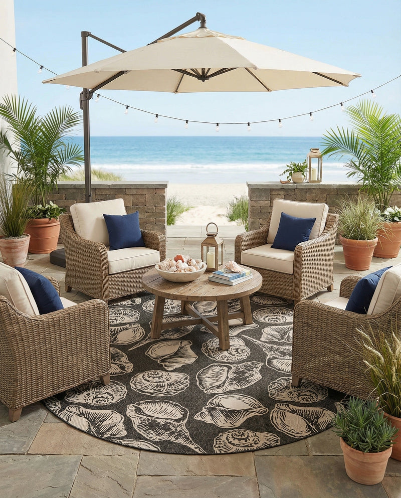 Seaside Haven Rugs Collection Area Rug -  Lighthouse (Black and White) Round Black and White  lifestyle 61