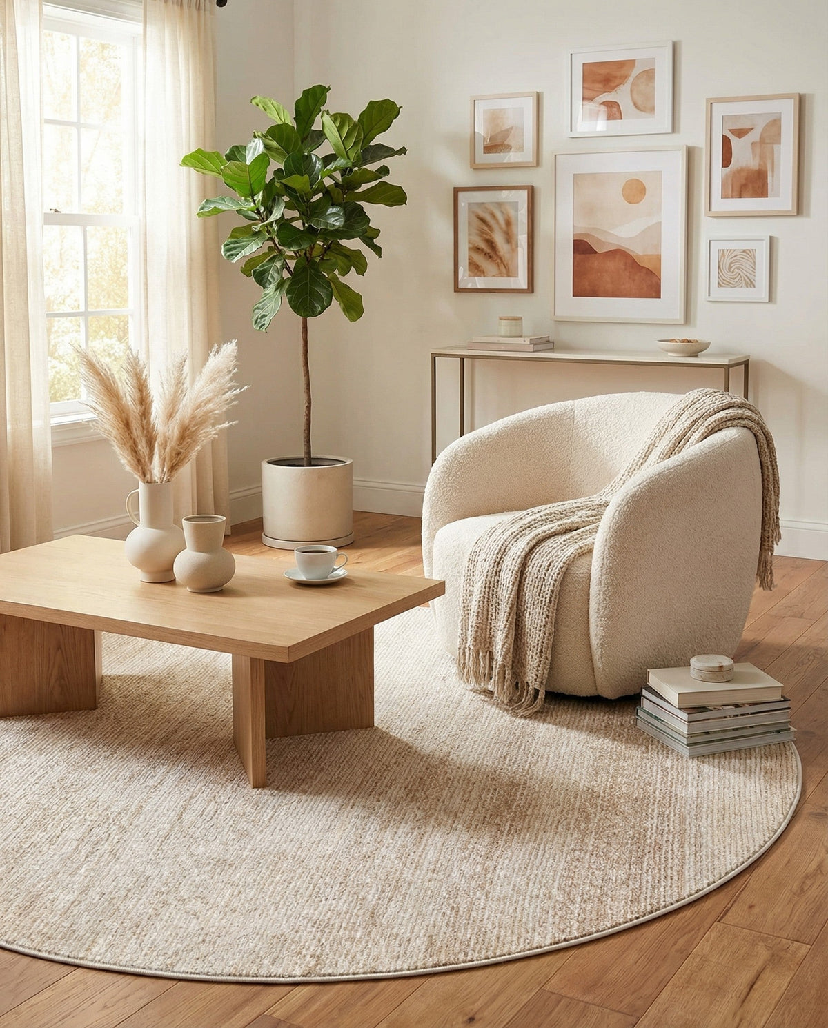 Jewel Oasis Collection Area Rug - Sapphire (Ivory) Round Ivory  lifestyle 104