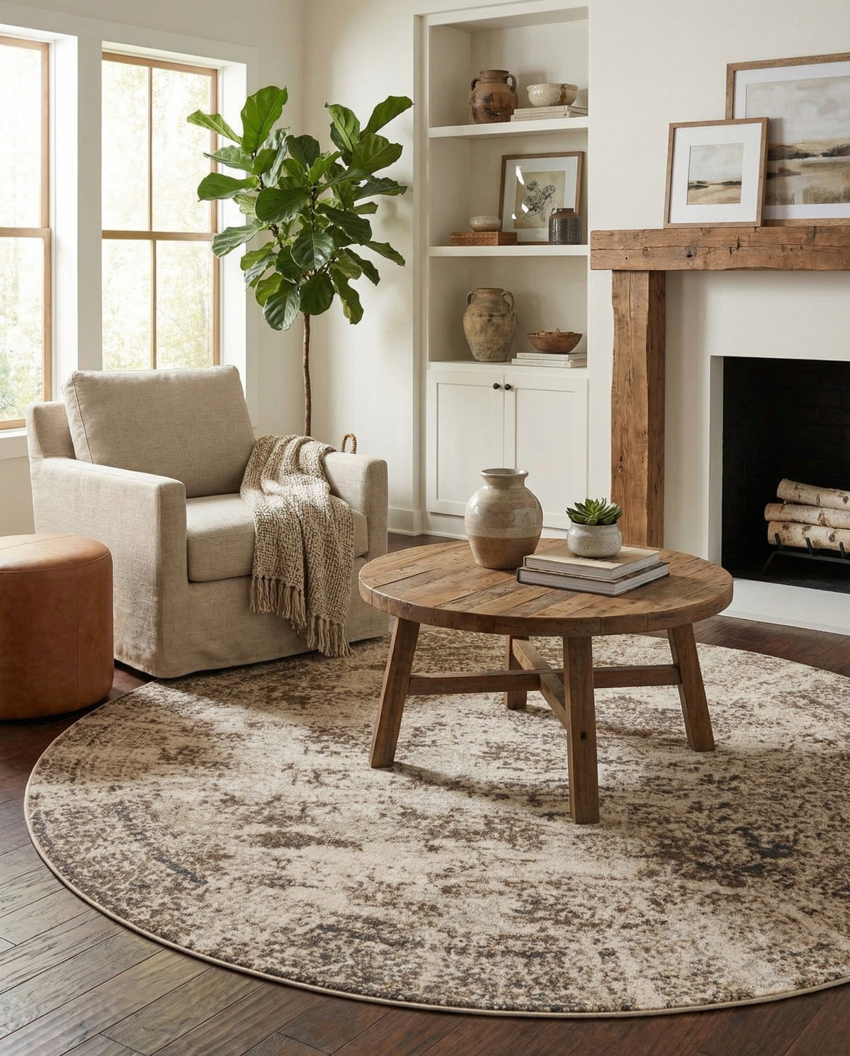 Gobi Sands Collection Area Rug -  Badain Round Cream  lifestyle 82