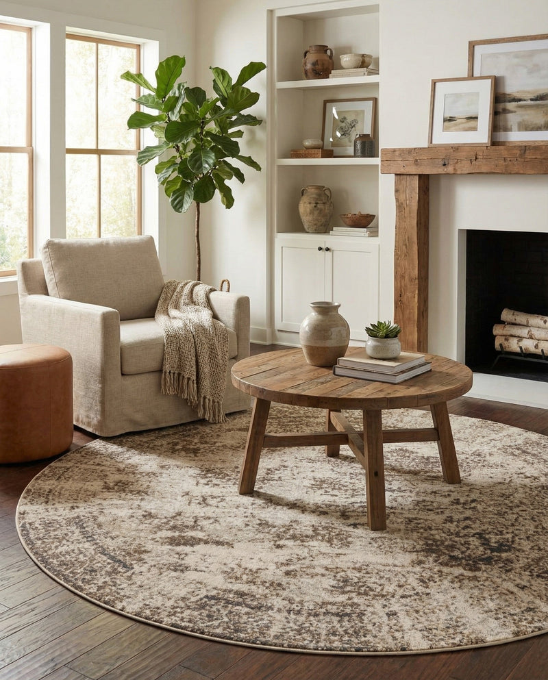 Gobi Sands Collection Area Rug -  Badain Round Cream  lifestyle 82