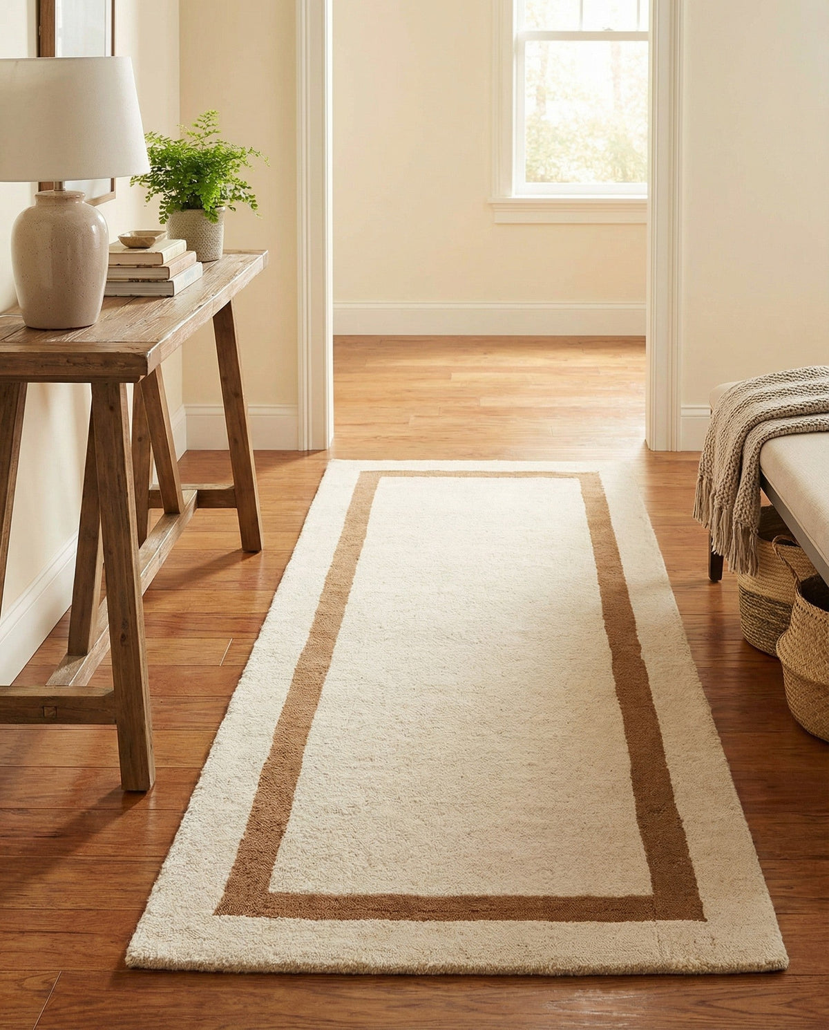 Savannah Borders Wool Collection Area Rug - Chatham Runner Ivory  lifestyle 139