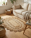 Woven Seaside Jute Collection Area Rug - Coastalhaven (Natural and White) Oval Natural and White  lifestyle 20