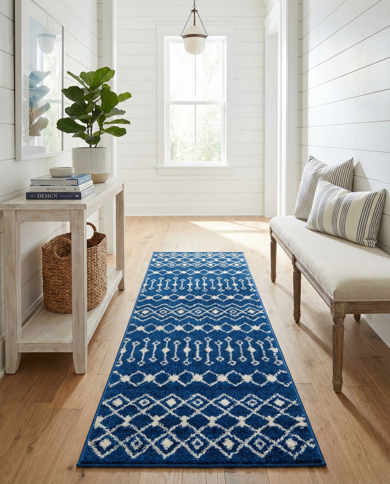 Mediterranean Lattice Collection Area Rug - Santorini (Navy Blue) Runner Navy Blue  lifestyle 47