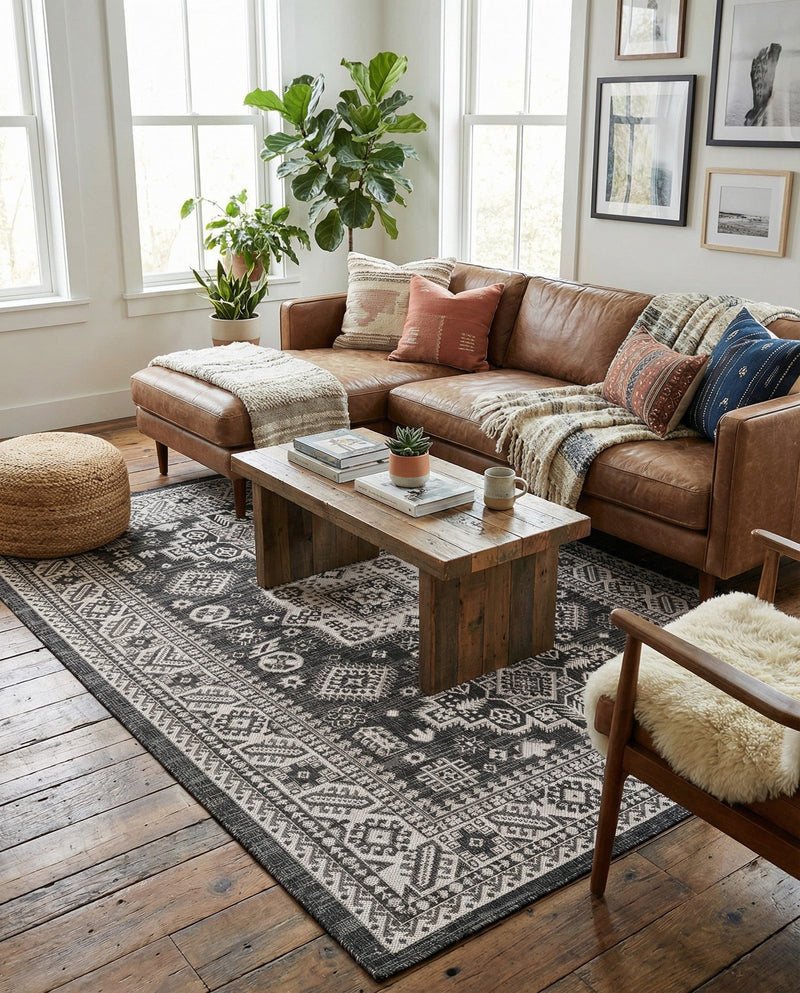 Tribal Terrace Treasures Collection Area Rug -  Incan Isle (Charcoal Gray) Rectangle Charcoal Gray  lifestyle 29