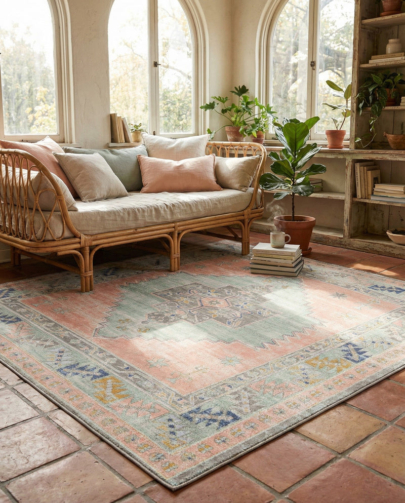 Savannah Series Collection Area Rug -  Augusta (Pink) Square Pink  lifestyle 60