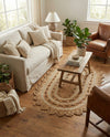 Woven Seaside Jute Collection Area Rug - Coastalhaven (Natural and White) Oval Natural and White  lifestyle 31