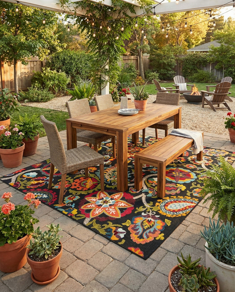 Outdoor Marrakesh Collection Area Rug - Fes Rectangle Multi Black  lifestyle 26