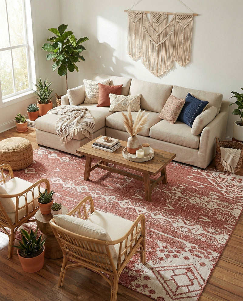 Desert Nomad Terrace Collection Area Rug - Sahara (Rust Red) Rectangle Rust Red  lifestyle 6
