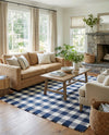 Sustainable Grid Indoor-Outdoor Oasis Collection Area Rug - Savannah Rectangle Navy Blue  lifestyle 33