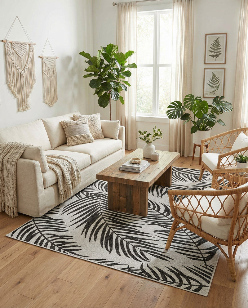 Seaside Blooms Collection Area Rug - Verdure (Charcoal Ivory) Rectangle Charcoal Ivory  lifestyle 3