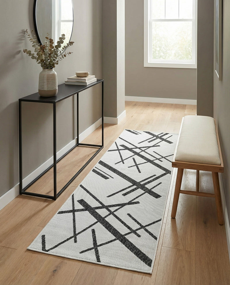 Urban Terrace Collection Area Rug -  Bowery Runner Black and White  lifestyle 27